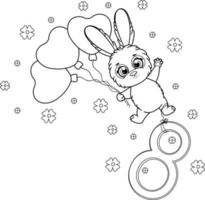 färg sida. söt kanin med ballonger och siffra 8 vektor