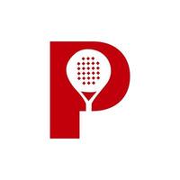 Buchstabe p Padelschläger-Logo-Design-Vektorvorlage. Strand-Tischtennis-Club-Symbol vektor