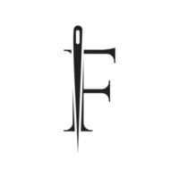 brev f skräddare logotyp, nål och tråd kombination för brodera, textil, mode, trasa, tyg mall vektor