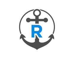 anfangsbuchstabe r ankerlogo. Marine, Segelboot-Logo vektor