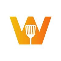 brev w kök spatel logotyp. kök logotyp design kombinerad med kök spatel för restaurang symbol vektor