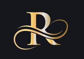 brev r logotyp lyxig tecken med gyllene lyx Färg och monogram symbol vektor