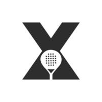 Buchstabe x Padelschläger-Logo-Design-Vektorvorlage. Strand-Tischtennis-Club-Symbol vektor