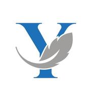 buchstabe y feder logo design kombiniert mit vogelfederwein für rechtsanwalt, rechtssymbol vektor