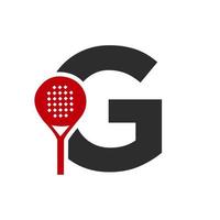 brev g padel racket logotyp design vektor mall. strand tabell tennis klubb symbol