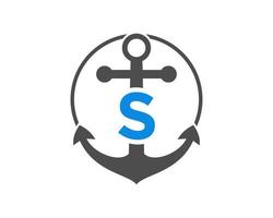 första brev s ankare logotyp. marin, segling båt logotyp vektor