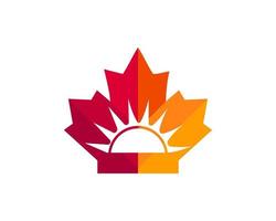 röd lönn blad med Sol logotyp. kanadensisk Sol logotyp vektor