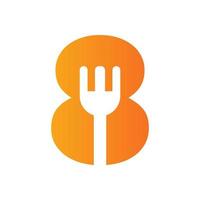 Buchstabe 8 Restaurant-Logo kombiniert mit Gabelsymbol-Vektorvorlage vektor