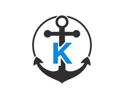 anfangsbuchstabe k ankerlogo. Marine, Segelboot-Logo vektor