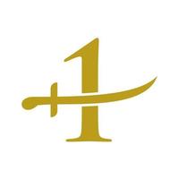 brev 1 svärd logotyp vektor mall. svärd ikon för skydd och Integritet symbol