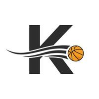 Buchstabe k Basketball-Logo-Design für Korb-Club-Symbol-Vektor-Vorlage. Basketball-Logo-Element vektor