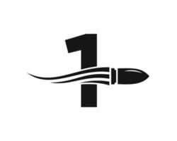 Anfangsbuchstabe 1 Shooting Bullet Logo mit Konzeptwaffe für Sicherheits- und Schutzsymbol vektor
