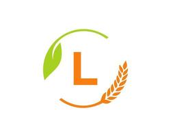 lantbruk logotyp på l brev begrepp. lantbruk och jordbruk logotyp design. jordbruksföretag, ekogård och lantlig Land design vektor