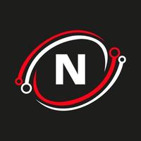Technologie-Logo-Design auf n-Buchstaben-Konzept. Technologie-Netzwerk-Logo-Vorlage vektor