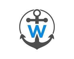första brev w ankare logotyp. marin, segling båt logotyp vektor