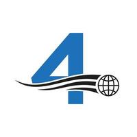 Buchstabe 4 globales Logo kombiniert mit globalem Symbol, Erdzeichen für Geschäfts- und Technologieidentitätsvorlage vektor