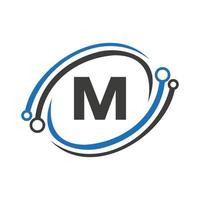 Technologie-Logo-Design auf m-Brief-Konzept. Technologie-Netzwerk-Logo-Vorlage vektor