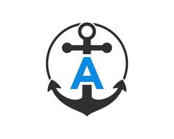 första brev en ankare logotyp. marin, segling båt logotyp vektor