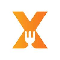 Buchstabe x Restaurant-Logo kombiniert mit Gabelsymbol-Vektorvorlage vektor