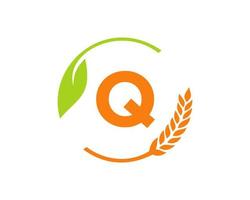 landwirtschaftslogo auf q-buchstabenkonzept. Logo-Design für Landwirtschaft und Landwirtschaft. Agribusiness, Öko-Farm und ländliches Design vektor