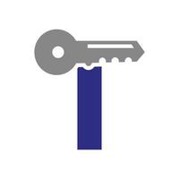 brev t nyckel logotyp kombinera med hus skåp nyckel för verklig egendom och hus uthyrning symbol vektor mall