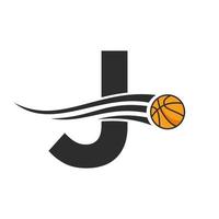 brev j korg boll logotyp design för korg klubb symbol vektor mall. basketboll logotyp element