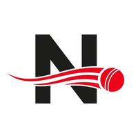 Buchstabe n Cricket-Logo-Konzept mit Ball-Symbol für Cricket-Club-Symbol-Vektorvorlage. Cricket-Zeichen vektor