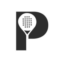 Buchstabe p Padelschläger-Logo-Design-Vektorvorlage. Strand-Tischtennis-Club-Symbol vektor