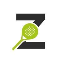 Buchstabe z Padelschläger-Logo-Design-Vektorvorlage. Strand-Tischtennis-Club-Symbol vektor
