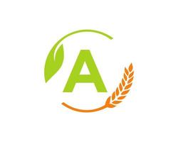 landwirtschaftslogo auf einem briefkonzept. Logo-Design für Landwirtschaft und Landwirtschaft. Agribusiness, Öko-Bauernhof und ländliches Landdesign vektor