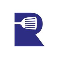 buchstabe r küchenspatel logo. Küchenlogodesign kombiniert mit Küchenspatel für Restaurantsymbol vektor