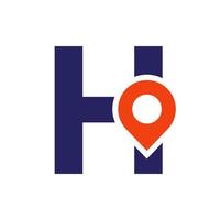 buchstabe h standort logo design zeichen. Standortsymbolkonzept mit Alphabet für Vektorvorlage für Straßenrichtungssymbole vektor