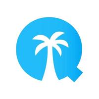 brev q handflatan träd logotyp design begrepp för resa strand landskap ikon vektor mall