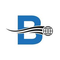brev b global logotyp kombinerad med global ikon, jord tecken för företag och teknologi identitet mall vektor