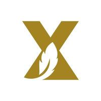 brev x fågel fjäder logotyp design begrepp för lag identitet vektor mall