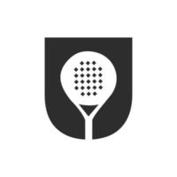 Buchstabe u Padelschläger-Logo-Design-Vektorvorlage. Strand-Tischtennis-Club-Symbol vektor