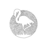 kontinuerlig kurva ett linje teckning av stående flamingo abstrakt konst i cirkel. enda linje redigerbar stroke vektor illustration av flamingo ha lång, graciös halsar för logotyp, vägg dekor, boho affisch