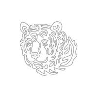 enda ett lockigt linje teckning. skrämmande tiger ansikte abstrakt konst. kontinuerlig linje dra grafisk design vektor illustration av rovdjur däggdjur för ikon, symbol, företag logotyp, affisch skriva ut dekoration