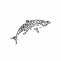 kontinuerlig kurva ett linje teckning av våldsam haj, kurva abstrakt konst. enda linje redigerbar stroke vektor illustration av farlig hajar för logotyp, vägg dekor och affisch skriva ut dekoration