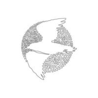 kontinuerlig kurva ett linje teckning abstrakt konst i cirkel. skön flygande fiskmås. enda linje redigerbar stroke vektor illustration av söt seagulls för logotyp, symbol, vägg dekor, boho affisch