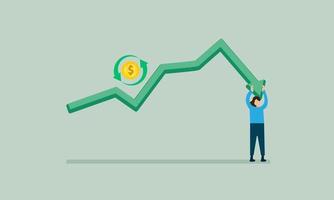 investering vektor illustration, finansiera, guld mynt, pengar tillväxt, lager och fluktuerande diagram, sparande pengar, företag, entreprenör