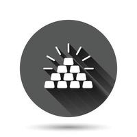 Goldstapel-Symbol im flachen Stil. Silberziegelvektorillustration auf schwarzem rundem Hintergrund mit langem Schatteneffekt. Metall-Banking-Kreis-Schaltfläche Geschäftskonzept. vektor