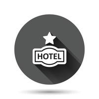 Hotel 1 Sternzeichen Symbol im flachen Stil. Inn-Vektorillustration auf schwarzem rundem Hintergrund mit langem Schatteneffekt. Herbergszimmer Informationen Kreis Schaltfläche Geschäftskonzept. vektor