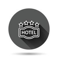 Hotel 4-Sterne-Schild-Symbol im flachen Stil. Inn-Vektorillustration auf schwarzem rundem Hintergrund mit langem Schatteneffekt. Herbergszimmer Informationen Kreis Schaltfläche Geschäftskonzept. vektor