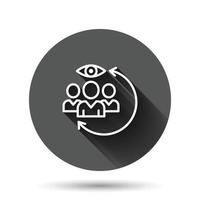 Personenüberwachungssymbol im flachen Stil. Suche menschliche Vektorillustration auf schwarzem rundem Hintergrund mit langem Schatteneffekt. Partnerschaft Kreis Schaltfläche Geschäftskonzept. vektor