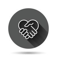 Handshake-Symbol im flachen Stil. Partnerschaftsdeal-Vektorillustration auf schwarzem rundem Hintergrund mit langem Schatteneffekt. Vereinbarung Kreis Schaltfläche Geschäftskonzept. vektor
