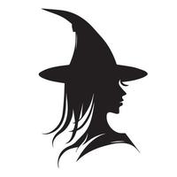 huvud av en häxa vektor ikon. skrämmande trollkarl med en stor spetsig hatt använder sig av svart magi. läskigt skrämmande