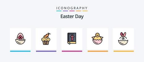 Osterlinie gefüllt 5 Icon Pack inklusive Pflanze. Dekoration. Ei. Hase. Hase. kreatives Symboldesign vektor