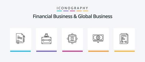 finansiell företag och global företag linje 5 ikon packa Inklusive pengar. skyscaper. tillväxt. kontor. dela med sig. kreativ ikoner design vektor