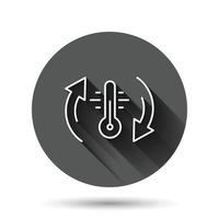 Symbol für die Klimaregelung des Thermometers im flachen Stil. Meteorologiebalance-Vektorillustration auf schwarzem rundem Hintergrund mit langem Schatteneffekt. heiße, kalte Temperatur Kreis Schaltfläche Geschäftskonzept. vektor